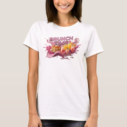 フレッシュピンクのBRUNCH TIME シャツデザイン Tシャツ (正面)
