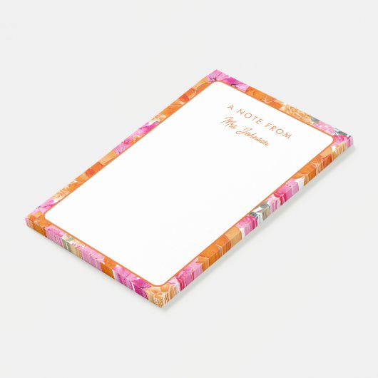 フレッシュピンクオレンジフローラかわいい先生からのメモ ポストイット (アングル)