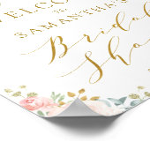 フレッシュピンクゴールドフラワーブライダルシャワーウェルカム ポスター (角)