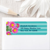 フレッシュピンクデイジー花オンターコイズストライプズ ラベル (インサイチュ)