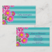 フレッシュピンクデイジー花オンターコイズストライプズ 名刺 (正面/裏面)