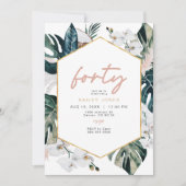 フレッシュピンクトロピカルパームパンパス 40歳の誕生日 招待状 (正面)