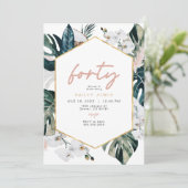 フレッシュピンクトロピカルパームパンパス 40歳の誕生日 招待状 (スタンド正面)