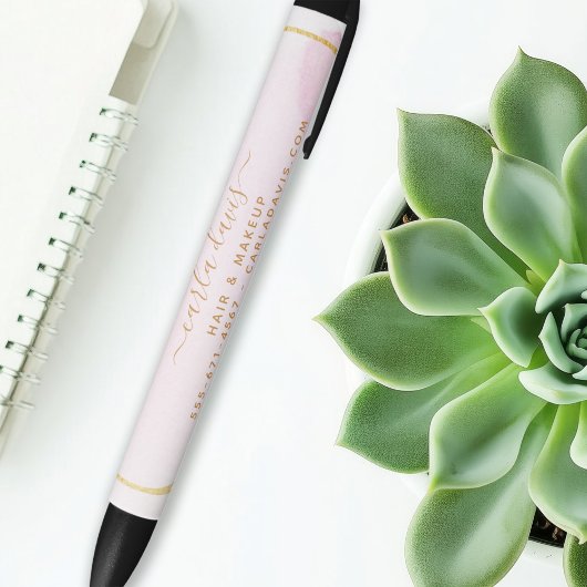 フレッシュピンク水彩ゴールドサークルサロン 黒ボールペン