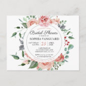 フレッシュピンク開花エレガントブライダルシャワー インビテーションポストカード (正面)