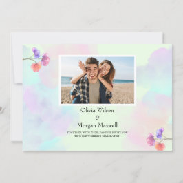 フレッシュピンク&ブルー結婚式招待状 招待状