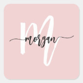 フレッシュピンク モダンスクリプト ガーリー モノグラム ネーム スクエアシール (正面)