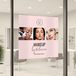 フレッシュピンク モダン 3 フォト メイクスタジオ ロゴ ウィンドウサイン