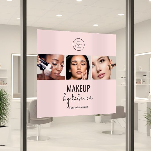 フレッシュピンク モダン 3 フォト メイクスタジオ ロゴ ウィンドウサイン