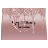 フレッシュピンク ローズゴールド グリッターオーバーフロー オーダーメイド ラージペーパーバッグ (正面)