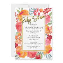 フレッシュフラワーウォーターカラーベビーシャワー招待状