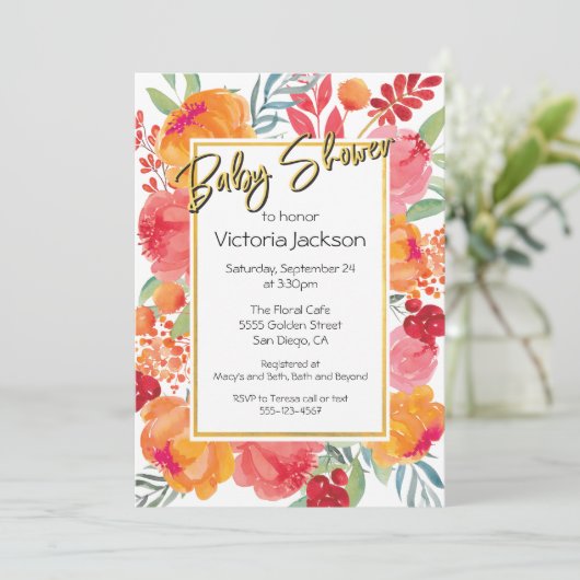 フレッシュフラワーウォーターカラーベビーシャワー招待状 招待状 (スタンド正面)