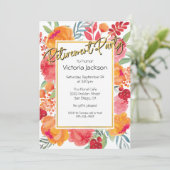 フレッシュフラワーゴールドフォイルリタイアメントパーティー招待状 招待状 (スタンド正面)