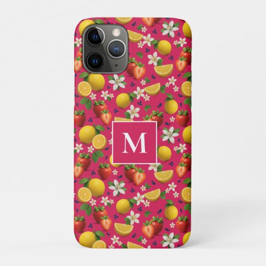 フレッシュフルーツいちご&レモンモノグラム - ピンク Case-Mate iPhoneケース (裏)