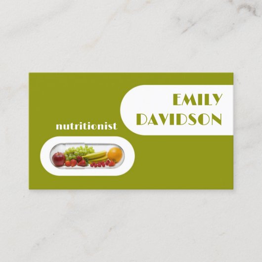 フレッシュフルーツカプセル栄養士グリーンイエローカード 名刺 (正面)