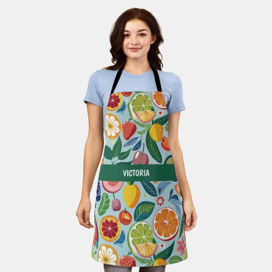 フレッシュフルーツフローラカスタムパターン エプロン (着用した状態)
