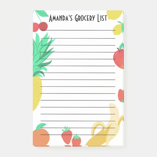 フレッシュフルーツ食料品店リストの食事計画 ポストイット (正面)