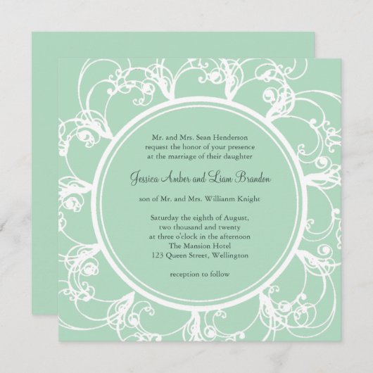 フレッシュフローラ結婚式招待状インミントグリーン 招待状 (正面/裏面)