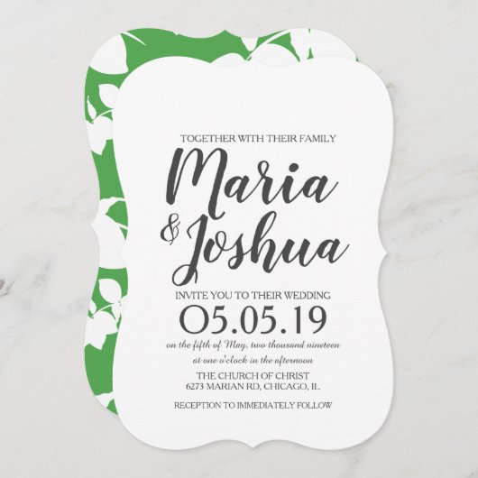 フレッシュブライトグリーンレモンサイロパター結婚ン 招待状 (正面/裏面)