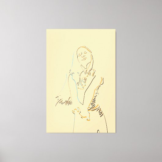 フレッシュブラックラインアート踊り女性 キャンバスプリント (正面)