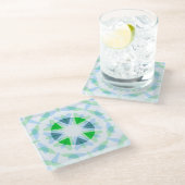 フレッシュブルーかわいらしグリーンスタードーパミンデコールキッチュ ガラスコースター (アングル)