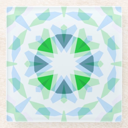 フレッシュブルーかわいらしグリーンスタードーパミンデコールキッチュ ガラスコースター (正面)