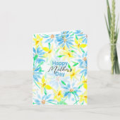 フレッシュブルーイエローウォーター色の花母の日 カード (正面)