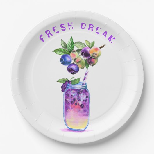 フレッシュブルーベリークールジュース飲料 – 夏のパーティー ペーパープレート (正面)