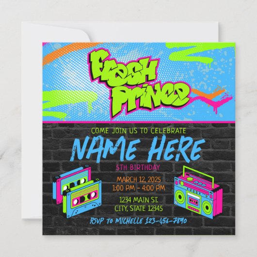 フレッシュプリンス90sブームボックスグリーンピンク誕生日 招待状 (正面)