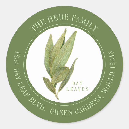 フレッシュベイ葉の小さな丸い住所シール – 緑 ラウンドシール (正面)