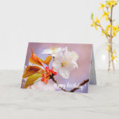 フレッシュホワイトさくらんぼ花可愛い桜美しい カード (黄色い花)