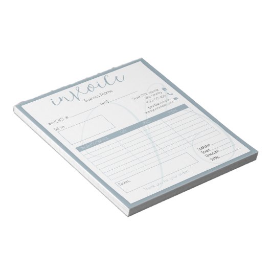 フレッシュボホブルー簡単スモールビジネスインボイス ノートパッド (アングル)