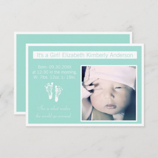 フレッシュミントの足跡の写真の誕生のお知らせ 案内状 (正面/裏面)