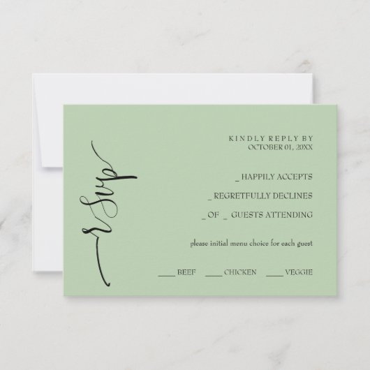 フレッシュモダンオリーブグリーン 出欠カード (正面)