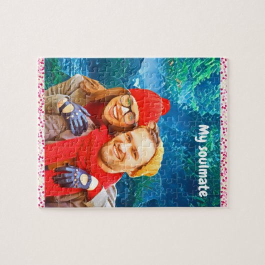 フレッシュモダンパーソナライズされたデザイン赤いハート ジグソーパズル (横)