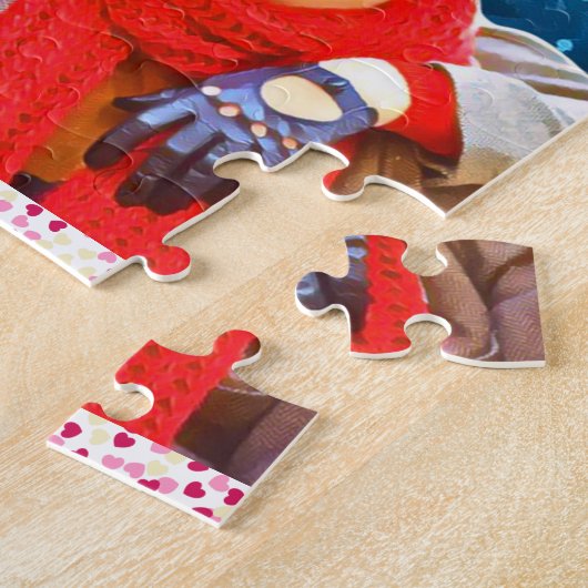 フレッシュモダンパーソナライズされたデザイン赤いハート ジグソーパズル (側面)