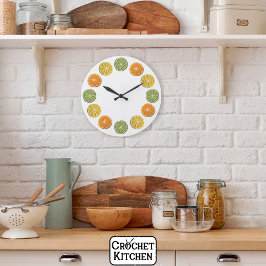 フレッシュモダンミニマルクロシェ柑橘類スライス ラージ壁時計