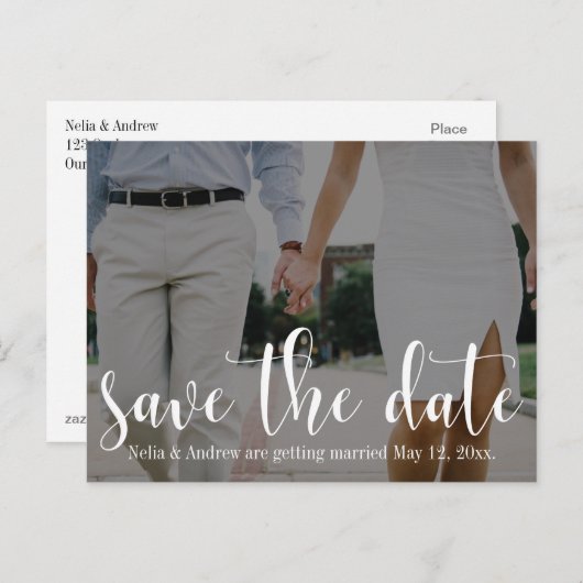 フレッシュモダン、フォトタイポグラフィ30日付を保存1 案内ポストカード (正面/裏面)