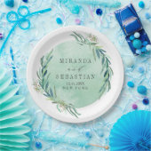 フレッシュユーカリ結婚モノグラム ペーパープレート (パーティー)