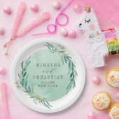 フレッシュユーカリ結婚モノグラム ペーパープレート (パーティー)