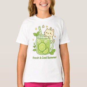 フレッシュライムジュース&かわいい猫かわいいデザイン Tシャツ