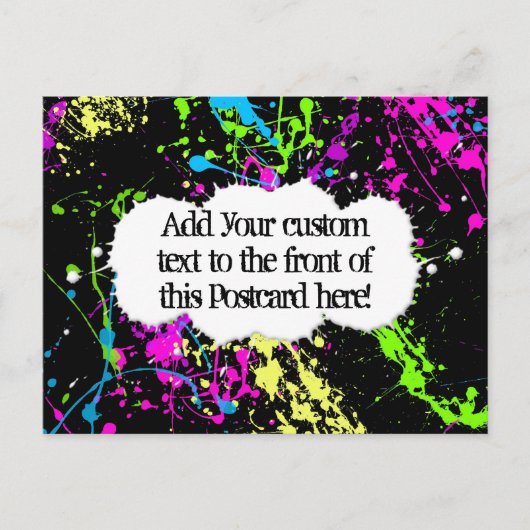 フレッシュレトロネオン絵を描（ばちゃばちゃ）跳ねるオンブラック ポストカード (正面)