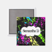 フレッシュレトロネオン絵を描（ばちゃばちゃ）跳ねるオンブラック マグネット (正面/裏面)