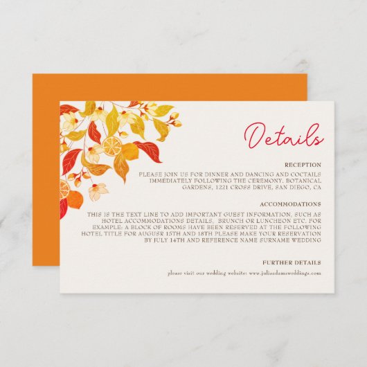 フレッシュレモンラブシトラスの葉結婚の エンクロージャーカード (正面/裏面)