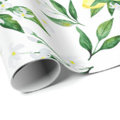 フレッシュレモン緑の花の水色 ラッピングペーパー (ロールコーナー)