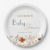 フレッシュワイルドフラワーボホ男女兼用ベビーシャワー ペーパープレート (正面)