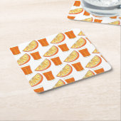 フレッシュ搾りOJオレンジジュース柑橘系フルーツスライス スクエアペーパーコースター (アングル)