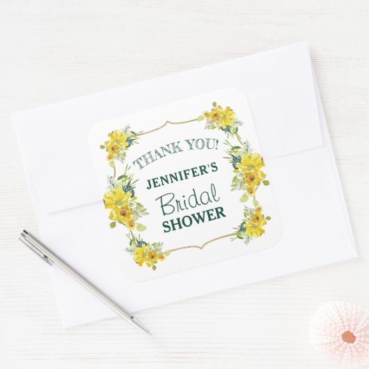 フレッシュ春イエローフローラブライダルシャワーありがとう スクエアシール (封筒)