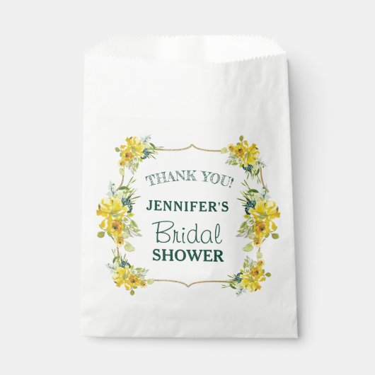 フレッシュ春イエローフローラブライダルシャワーありがとう フェイバーバッグ (正面)