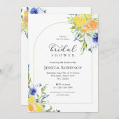 フレッシュ春フローラインブルー&イエローブライダルシャワー 招待状 (正面/裏面)